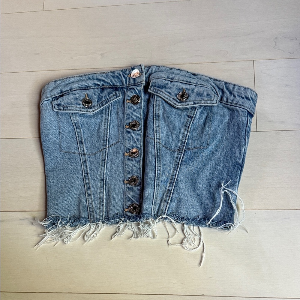Zara Denim Button-Up Corset Top